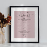 Pale dusty pink script wedding alcohol drinks bar
