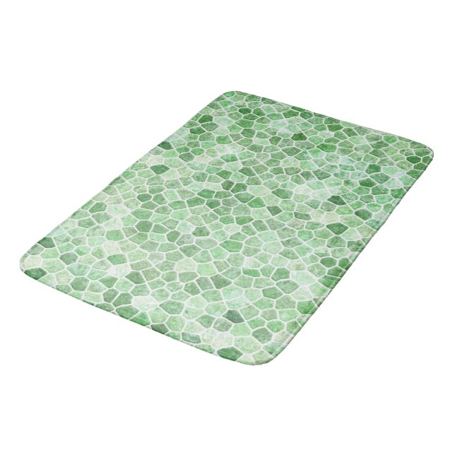Pale Emerald and Pistachio Cobbled Patchwork Bath Mat (Angled)