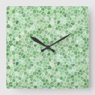 Pale Emerald and Pistachio Cobbled Patchwork Square Wall Clock