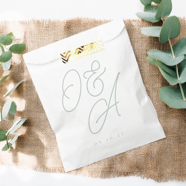 Pale Eucalyptus Oversized Script Monogram Wedding Favour Bag (Creator Uploaded)
