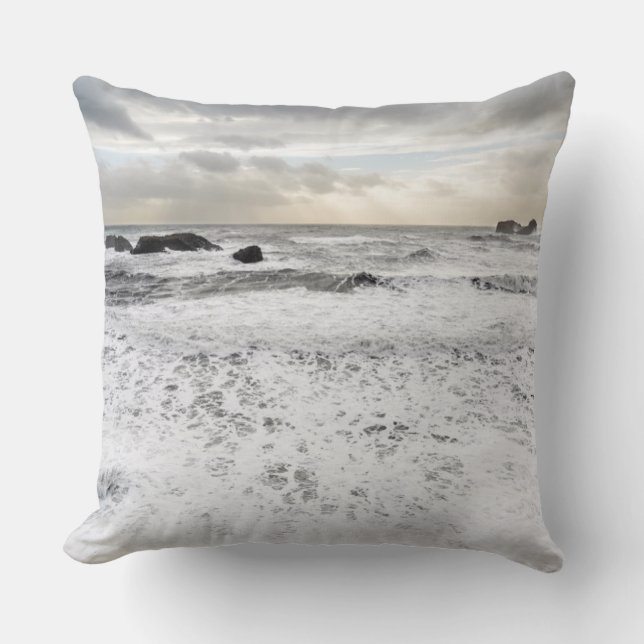 Pale foamy ocean seascape, Iceland Cushion (Front)