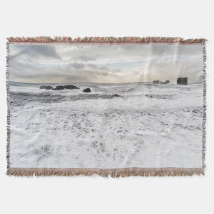 Pale foamy ocean seascape, Iceland Throw Blanket