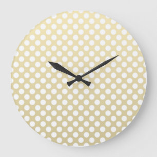 Pale Gold and White Polka Dots Large Clock