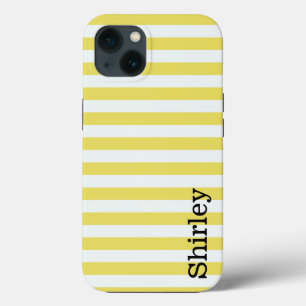 Pale Gold and White Stripes by Shirley Taylor iPhone 13 Case
