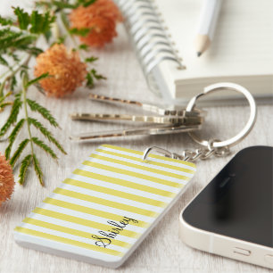 Pale Gold and White Stripes by Shirley Taylor Key Ring