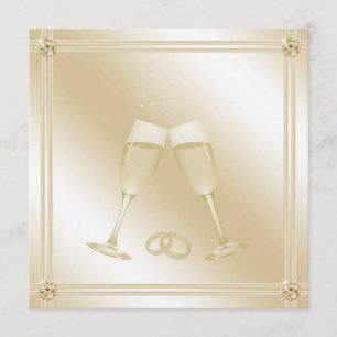 Pale Gold Champagne Glasses & Sapphires Wedding Invitation