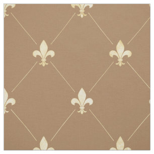 Pale Gold Fleur-de-Lis (large scale) Brown Fabric