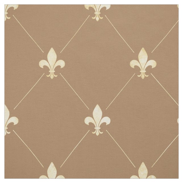 Pale Gold Fleur-de-Lis (large scale) Brown Fabric (Swatch)