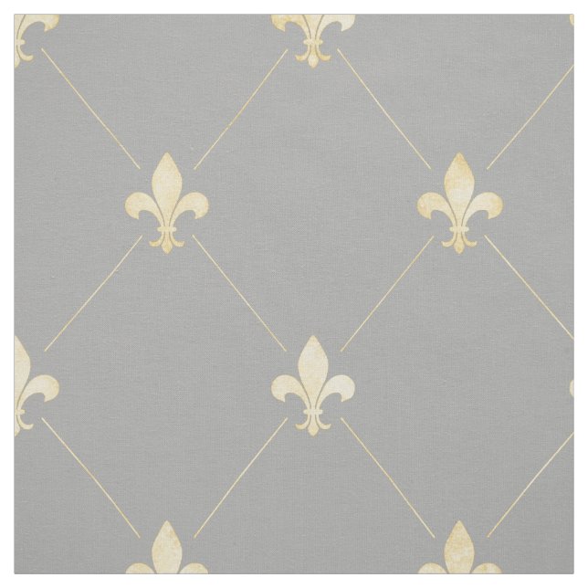 Pale Gold Fleur-de-Lis (large scale) Grey Fabric (Swatch)