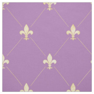 Pale Gold Fleur-de-Lis (large scale) Lilac Fabric
