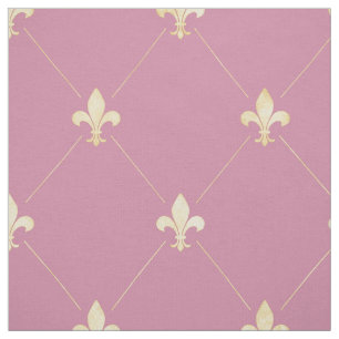 Pale Gold Fleur-de-Lis (large scale) Pink Fabric