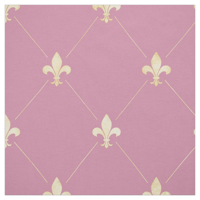Pale Gold Fleur-de-Lis (large scale) Pink Fabric (Swatch)
