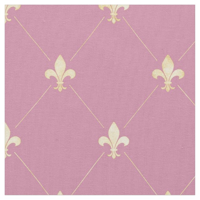 Pale Gold Fleur-de-Lis (medium scale) Pink Fabric (Close Up)