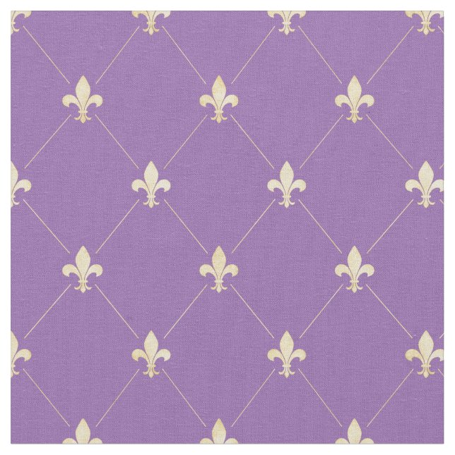 Pale Gold Fleur-de-Lis (small scale) Purple Fabric (Close Up)