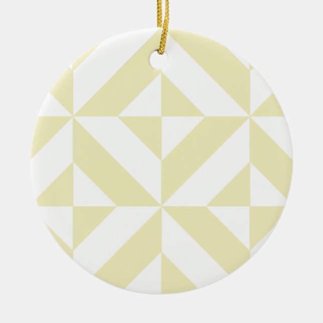 Pale Gold Geometric Deco Cube Pattern Ceramic Ornament (Front)