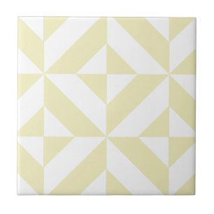 Pale Gold Geometric Deco Cube Pattern Ceramic Tile