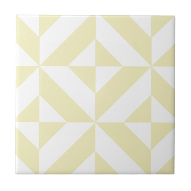 Pale Gold Geometric Deco Cube Pattern Ceramic Tile (Front)