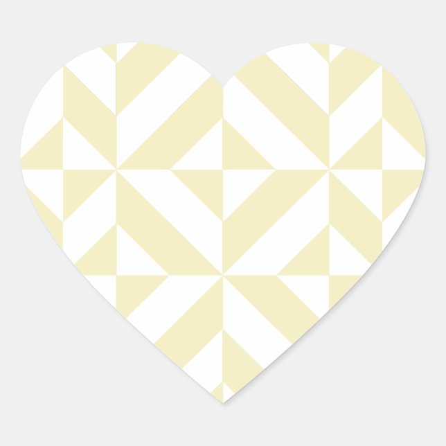 Pale Gold Geometric Deco Cube Pattern Heart Sticker (Front)