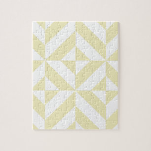Pale Gold Geometric Deco Cube Pattern Jigsaw Puzzle