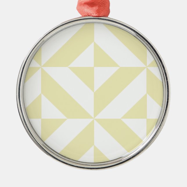 Pale Gold Geometric Deco Cube Pattern Metal Ornament (Front)