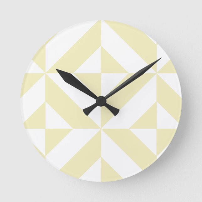 Pale Gold Geometric Deco Cube Pattern Round Clock (Front)