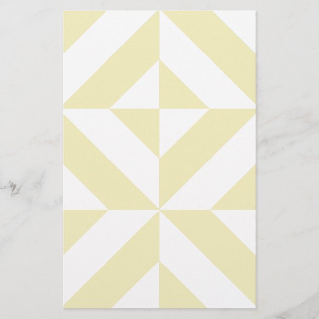 Pale Gold Geometric Deco Cube Pattern Stationery (Front)