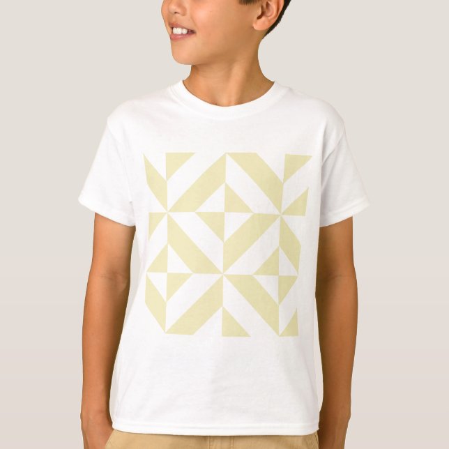 Pale Gold Geometric Deco Cube Pattern T-Shirt (Front)