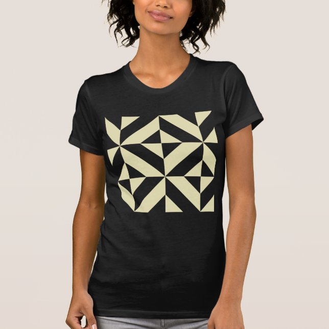 Pale Gold Geometric Deco Cube Pattern T-Shirt (Front)