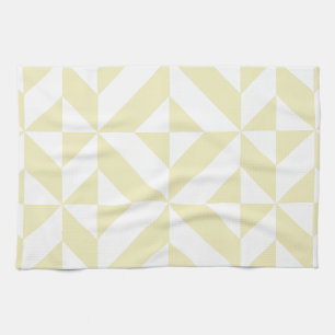 Pale Gold Geometric Deco Cube Pattern Tea Towel