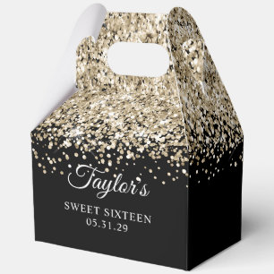 Pale Gold Glitter Black Glam Sweet Sixteen Favour Box