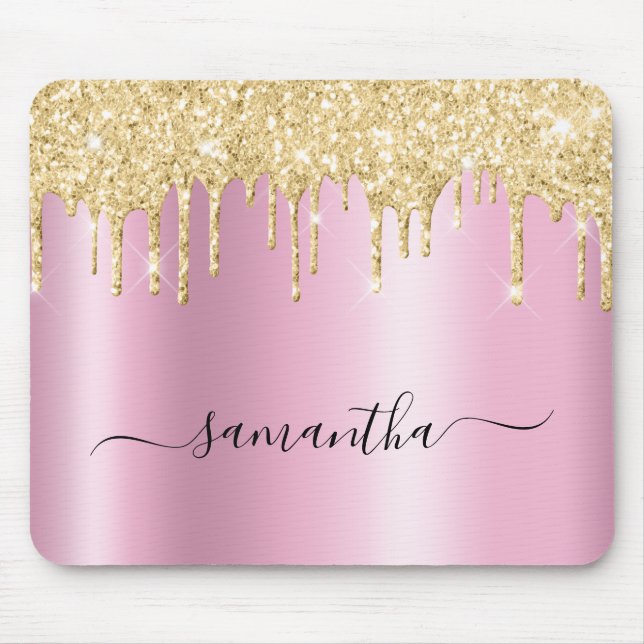 Pale Gold Glitter Drips Pink Shimmer Mouse Pad (Front)