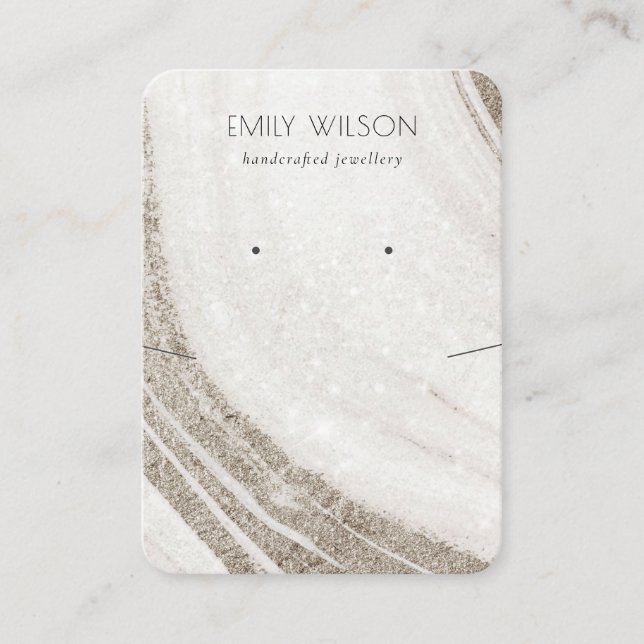 Pale Gold Marble Agate Necklace Earring Display Business Card (Front)
