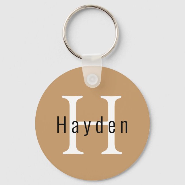 Pale Gold Modern Custom Monogram Cute Simple Cool Key Ring (Front)