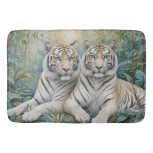 Pale Golden Tigers in a Blue Green Jungle Bath Mat