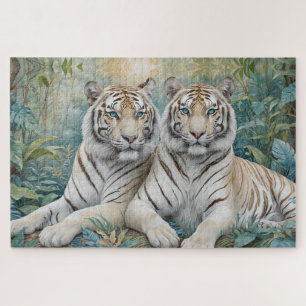 Pale Golden Tigers in a Blue Green Jungle Jigsaw Puzzle