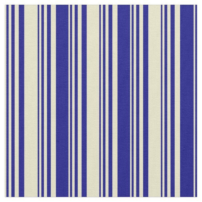 Pale Goldenrod and Blue Lines/Stripes Pattern Fabric (Close Up)