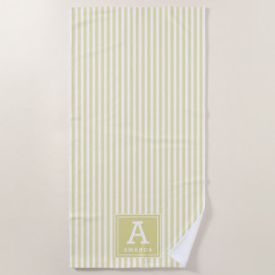 Pale Goldenrod Cabana Stripes Monogrammed Initial Beach Towel
