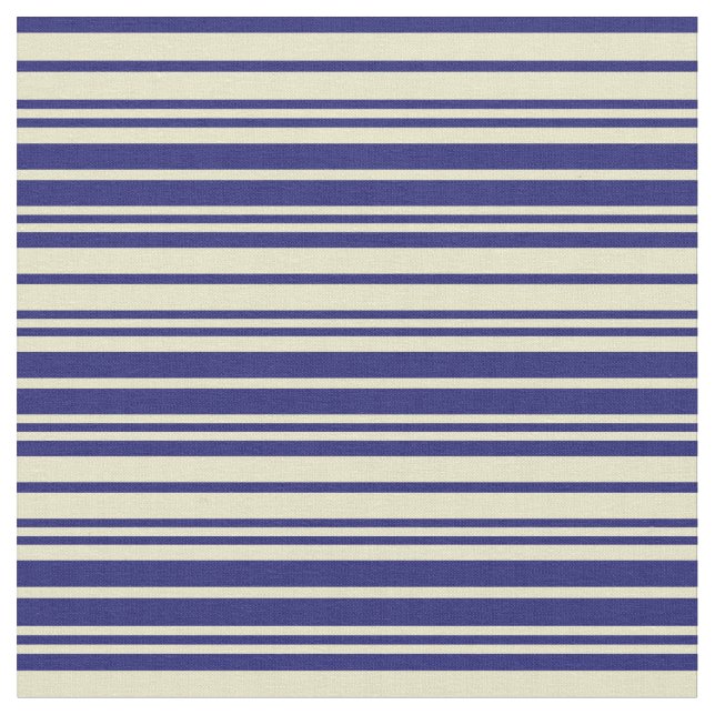 Pale Goldenrod & Midnight Blue Pattern of Stripes Fabric (Close Up)