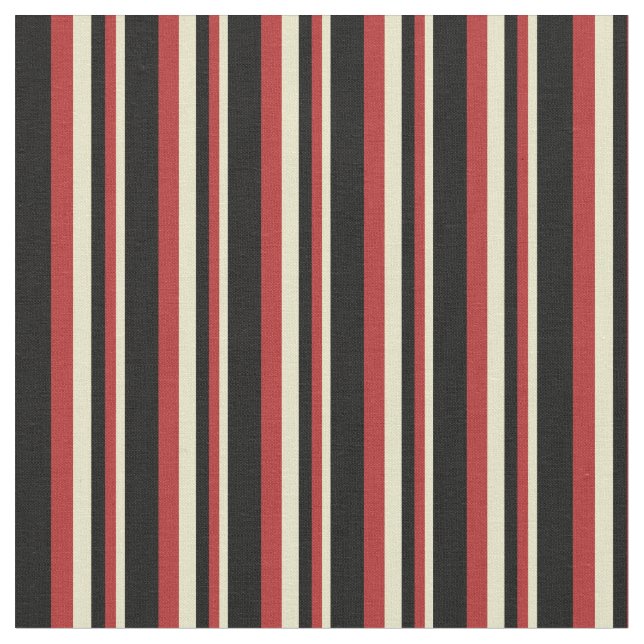 Pale Goldenrod, Red & Black Lines/Stripes Pattern Fabric (Close Up)