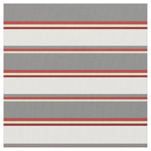 Pale Goldenrod, Red, Grey, White & Maroon Pattern Fabric (Close Up)