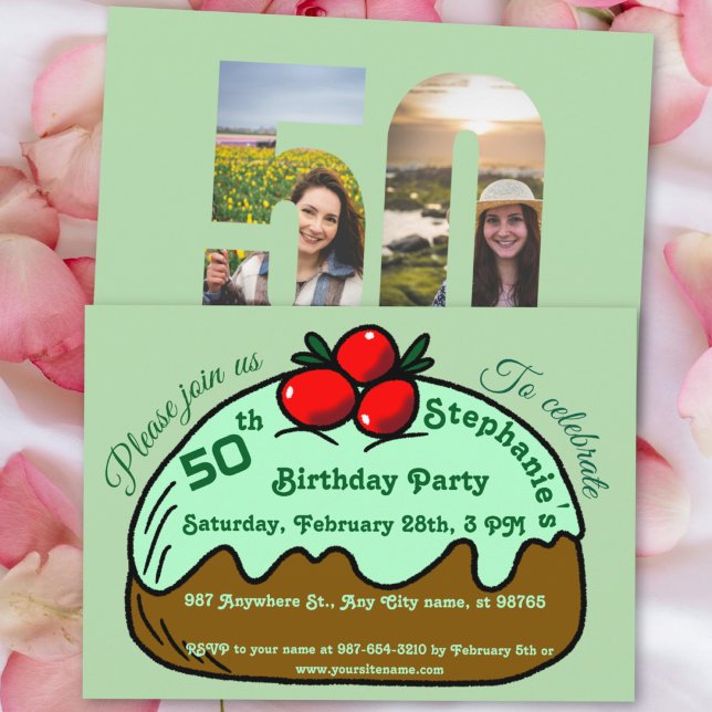 Pale Green 50th Birthday Party Choco Donut Dessert Invitation (Creator Uploaded)