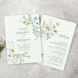 Pale Green All In One Delicate Wildflower Wedding Invitation<br><div class="desc">This elegant All In One wedding invitation features hand-painted watercolor wildflowers in butter yellow, sage green, dusty green, and light blue with a QR code and wedding details on the back, perfect for spring, summer or fall weddings. For more advanced customisation of this design, please click the BLUE DESIGN TOOL...</div>