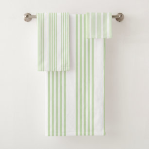 Pale green and beige five stripes pattern bath tow towel set