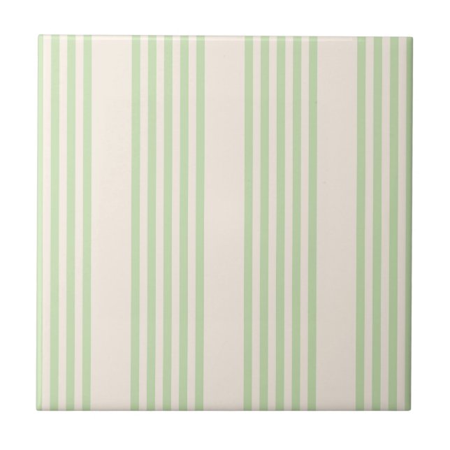 Pale green and beige five stripes pattern ceramic tile (Front)