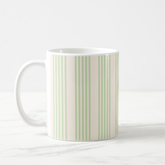Pale green and beige five stripes pattern coffee mug (Left)