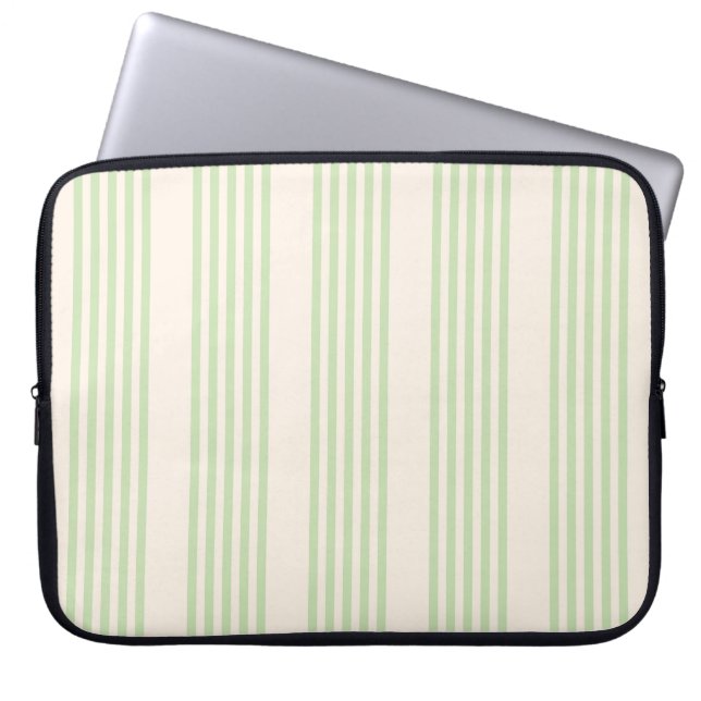 Pale green and beige five stripes pattern laptop sleeve (Front)