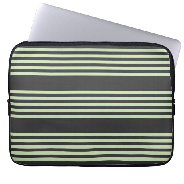 Pale green and beige five stripes pattern laptop sleeve (Front)
