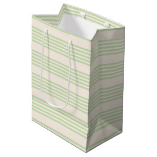 Pale green and beige five stripes pattern medium gift bag