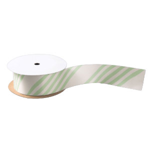 Pale green and beige five stripes pattern satin ribbon