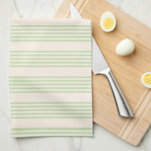 Pale green and beige five stripes pattern tea towel